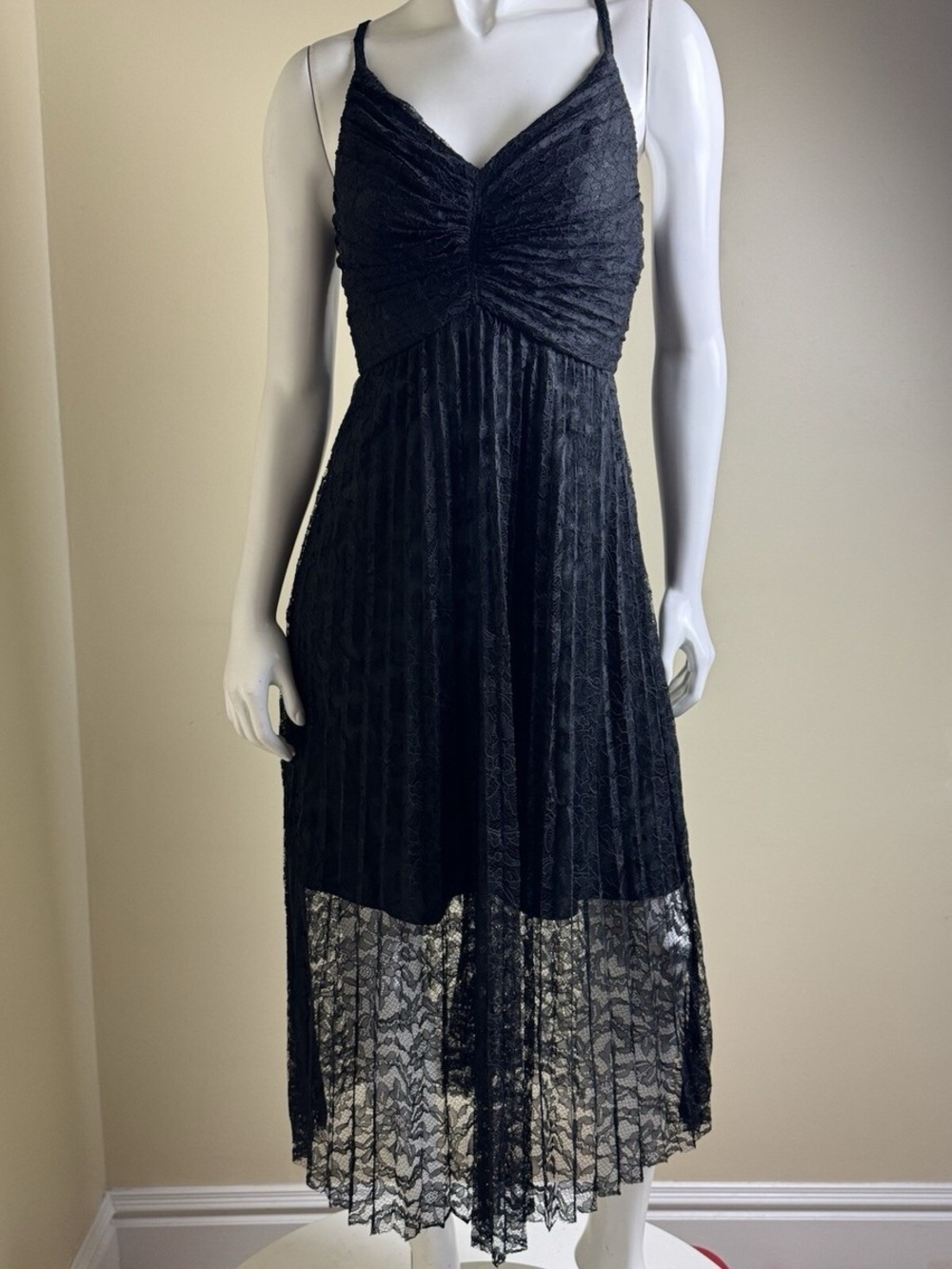 Calvin Klein Black Lace Midi Dress with Spaghetti Straps